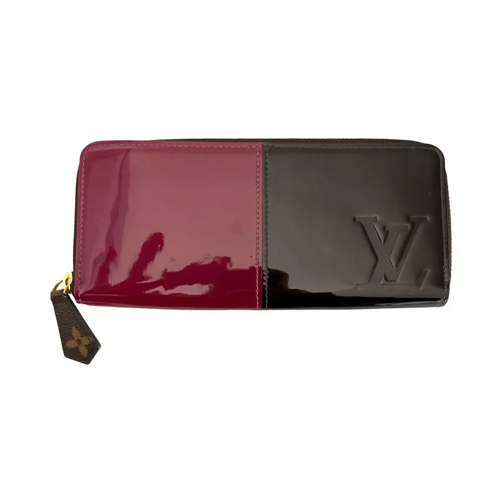 Louis Vuitton Vernis Clemence Wallet Magenta Brown Patent Leather With Dustbag